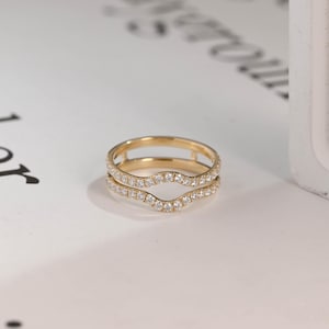 Solid Gold Moissanite Enhancer Ring, Half-Eternity Ring Enhancer, Double Band Wedding Ring Enhancer, Anniversary/ Birthday Gift for Her