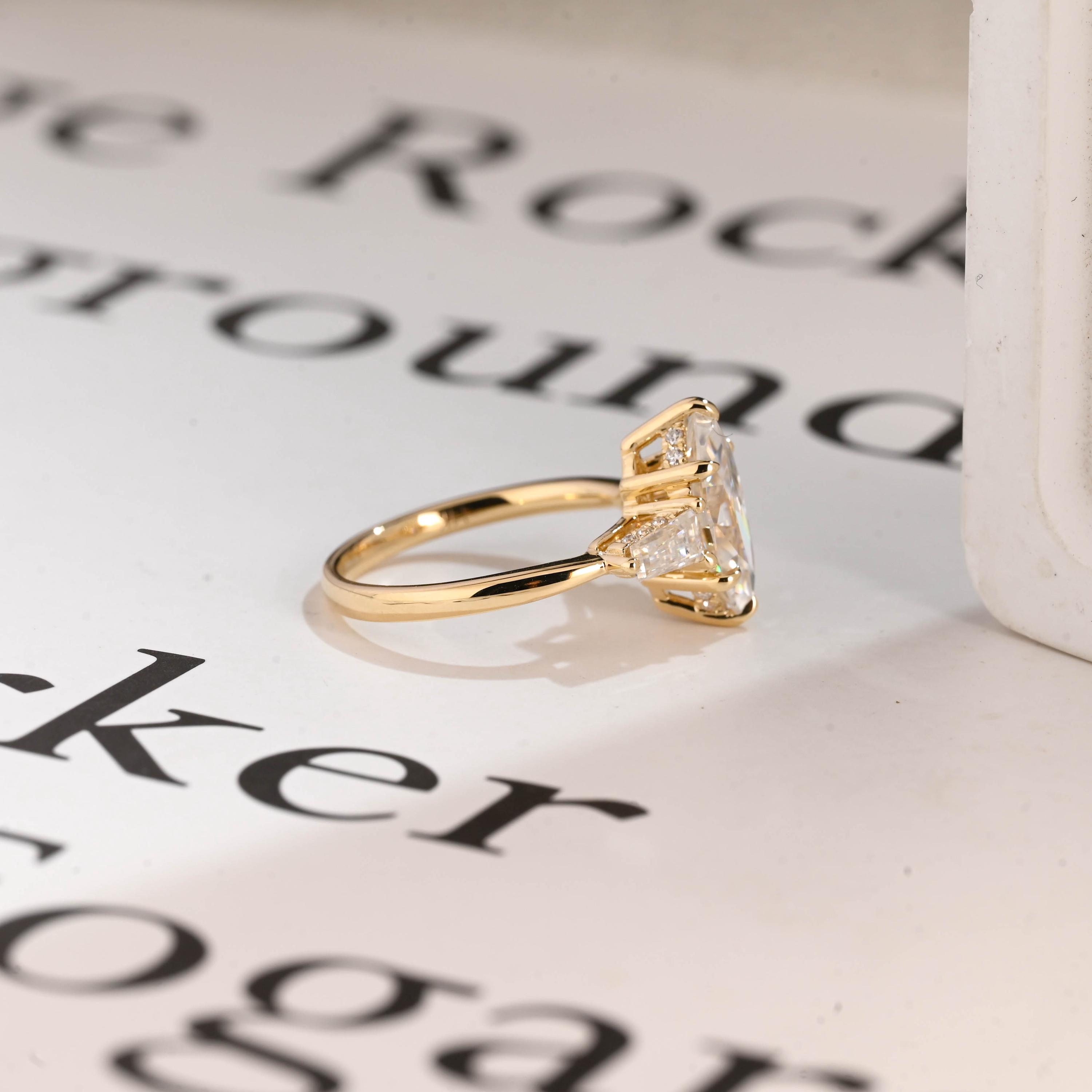 Oval Moissanite engagement ring Unique rose gold ring Marquise cut Diamond ring five stones ring Art deco promise band anniversary ring
