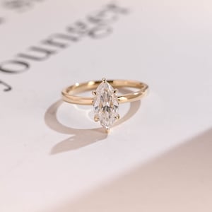 Marquise Cut Moissanite Engagement Ring, 9K/14K/18K Solid Gold, Minimalist Promise Ring for Women, Anniversary & Birthday Gift for Her