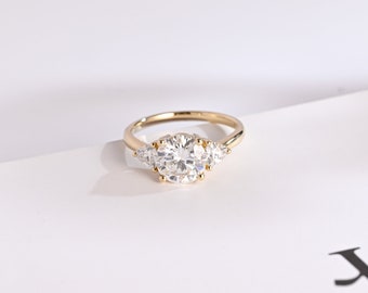 IGI Certified Solid Gold Three Stone Round Lab Grown Diamond Engagement Ring
