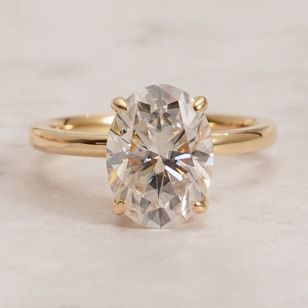 Solid Gold Solitaire Oval Cut Moissanite Engagement Ring, Promise Ring ...