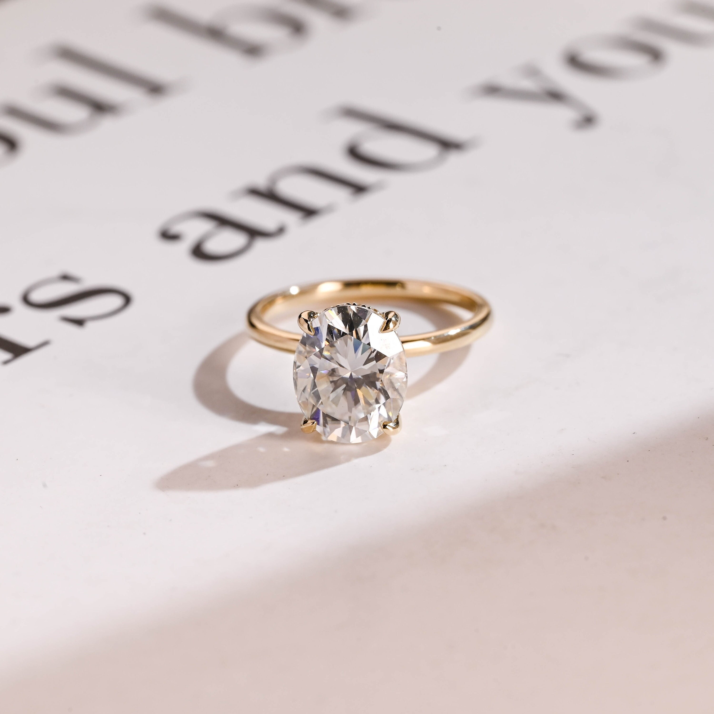 Solid Gold Oval Moissanite Engagement Ring with Hidden Halo, 18K Gold Proposal Ring, Promise Ring, Anniversary Gift, Birthday Gift for Her