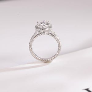 IGI Certified Oval Lab Grown Diamond Engagement Ring, Solid Gold D/VS1 Diamond Split Shank Halo Ring, Half Eternity Dainty Gold Ring for Her
