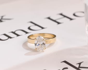 IGI Certified Oval Lab Grown Diamond Engagement Ring, Solid Gold D/VS1 Diamond 3mm Thick Band Promise Ring, Anniversary Gift for Her