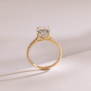 IGI Certified Oval Lab Grown Diamond Engagement Ring, Solid Gold D/VS1 Diamond Eternity & Hidden Halo Promise Ring, Anniversary Gift
