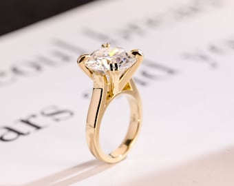 Solid Gold Round Cut Moissanite Engagement Ring, Double Claw Prongs Proposal Ring, Promise Ring, Birthday/ Anniversary Gift for Women, Wife