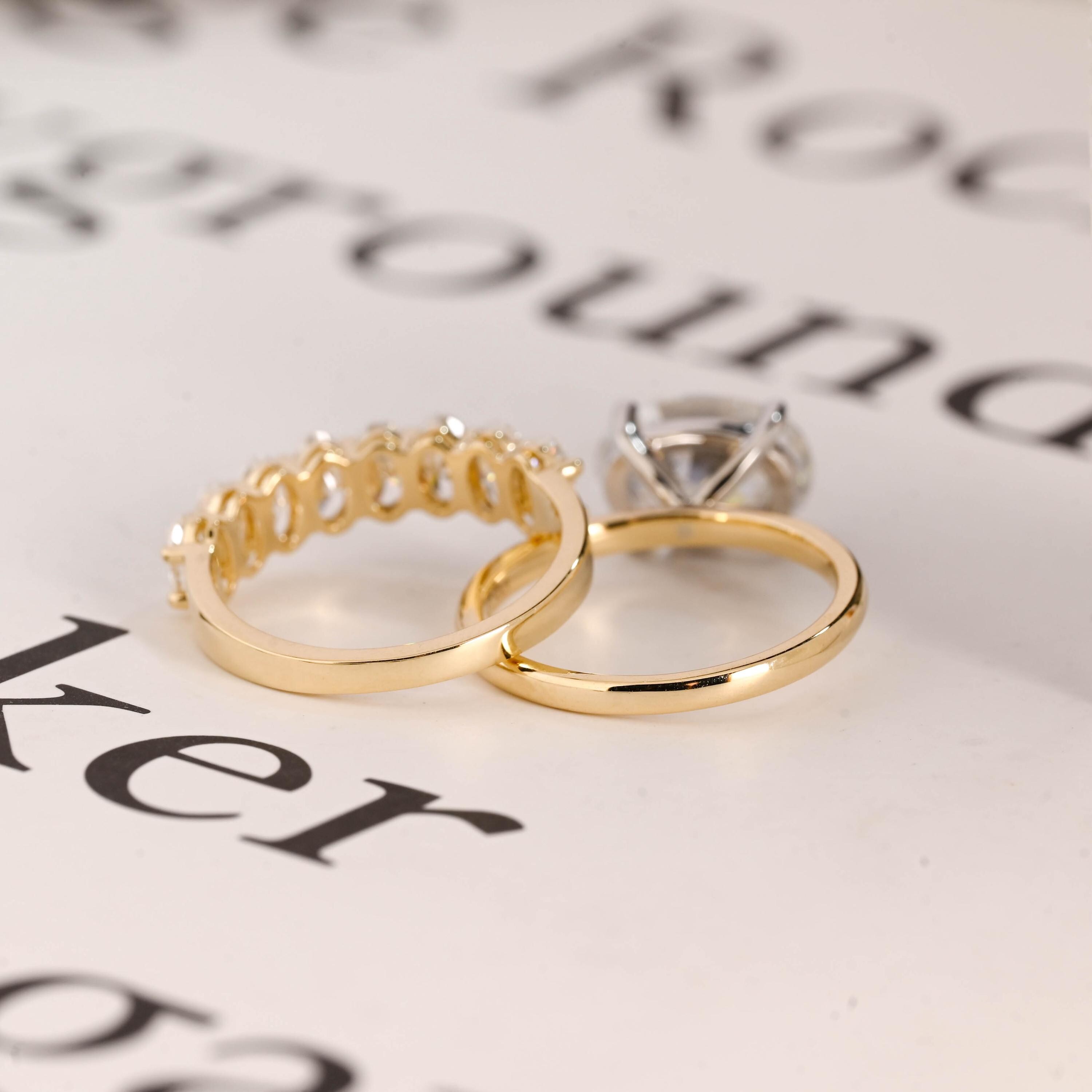 Solid Gold Two Tone Oval Moissanite Engagement Ring Set, RS-0719-7