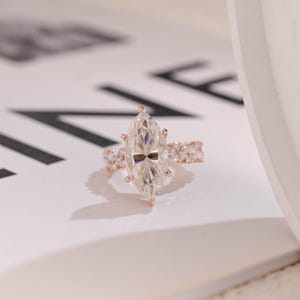 Solid Gold Marquise Moissanite Engagement Ring, Wide Band Proposal Ring, Promise Ring, Anniversary Gift for Women, Wife, Her