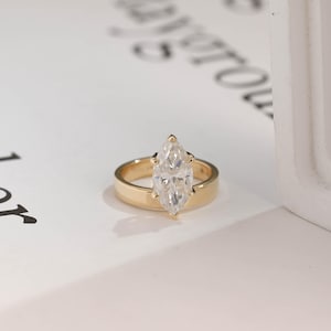 Marquise Moissanite Engagement Ring: Solid Gold Proposal Ring