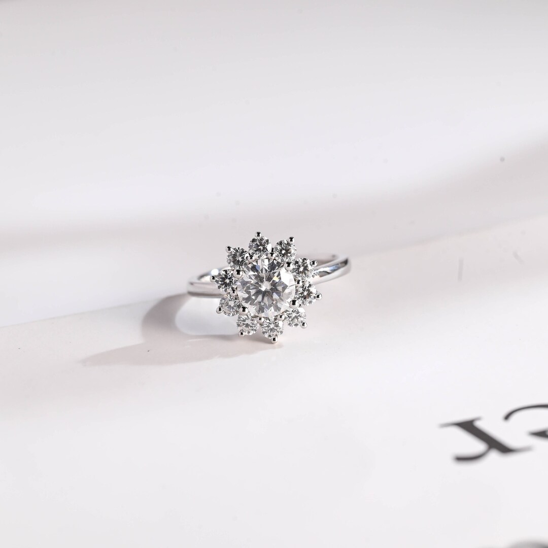 IGI Certified Flower Round Lab Grown Diamond Engagement Ring, Solid ...