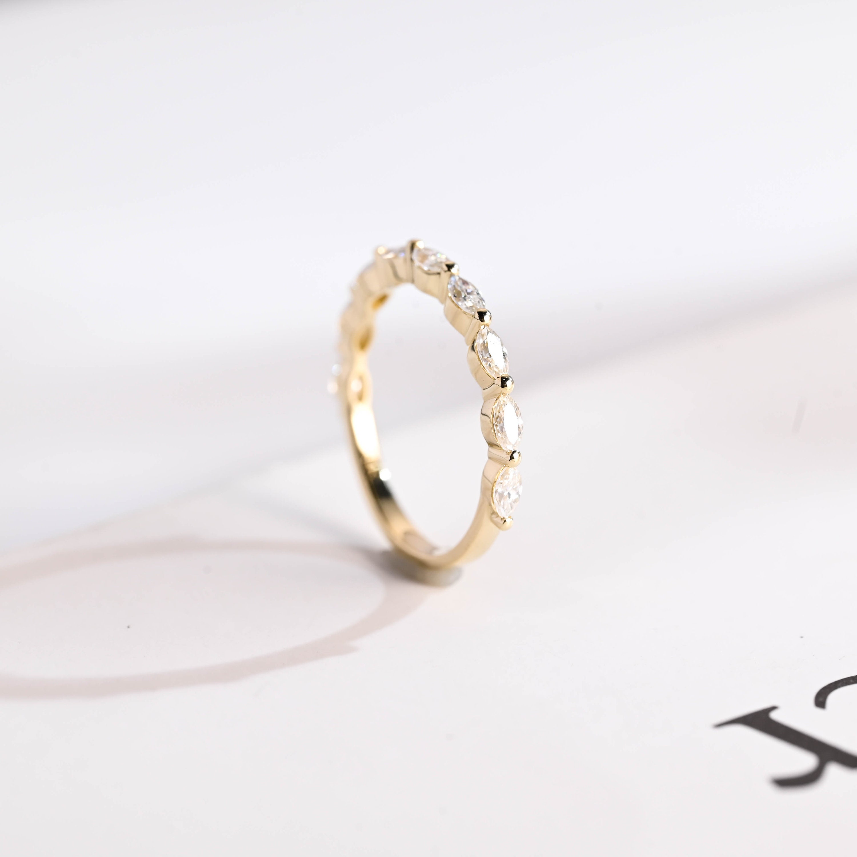 Solid Gold Marquise Lab Grown Diamond Wedding Band - Etsy