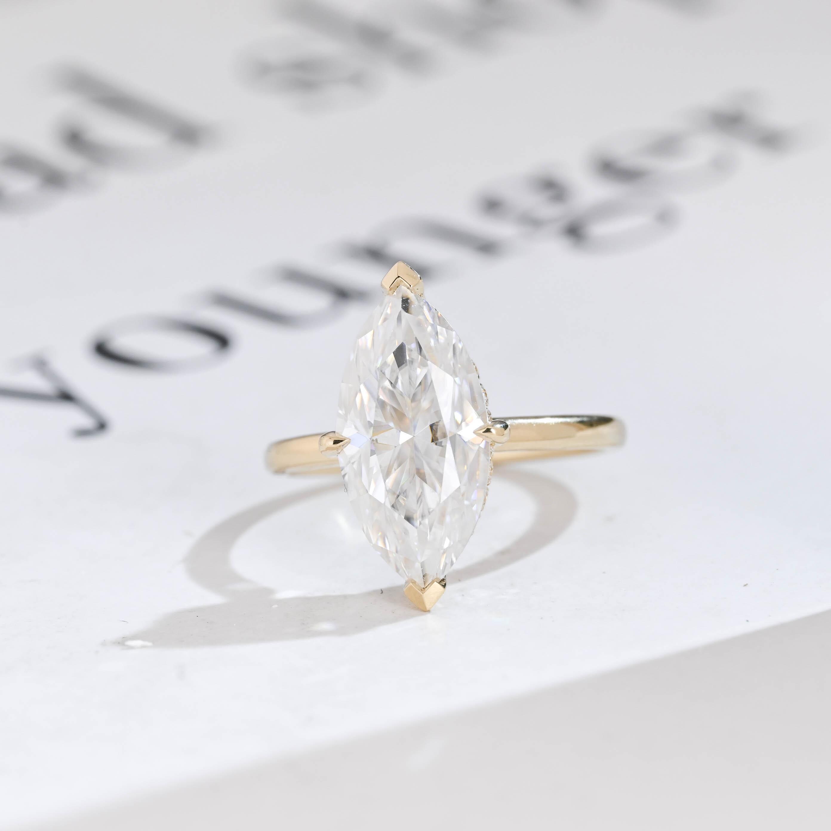 IGI Certified Marquise Lab Grown Diamond Engagement Ring, Solid Gold D/VS1 Diamond Hidden Halo Promise Ring, Proposal Ring for Her