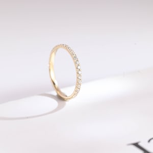 9K/14K/18K Solid Gold Round Cut Moissanite Eternity Pave Wedding Band for Women/ Promise Ring for Her/ Anniversary gift/ Wedding Band Set