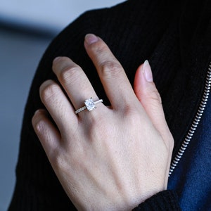9K/14K/18K Solid Gold Radiant Cut Moissanite Engagement Ring/ Anniversary Gift for Women/ Half Pave & Hidden Halo Promise Ring for Her image 2