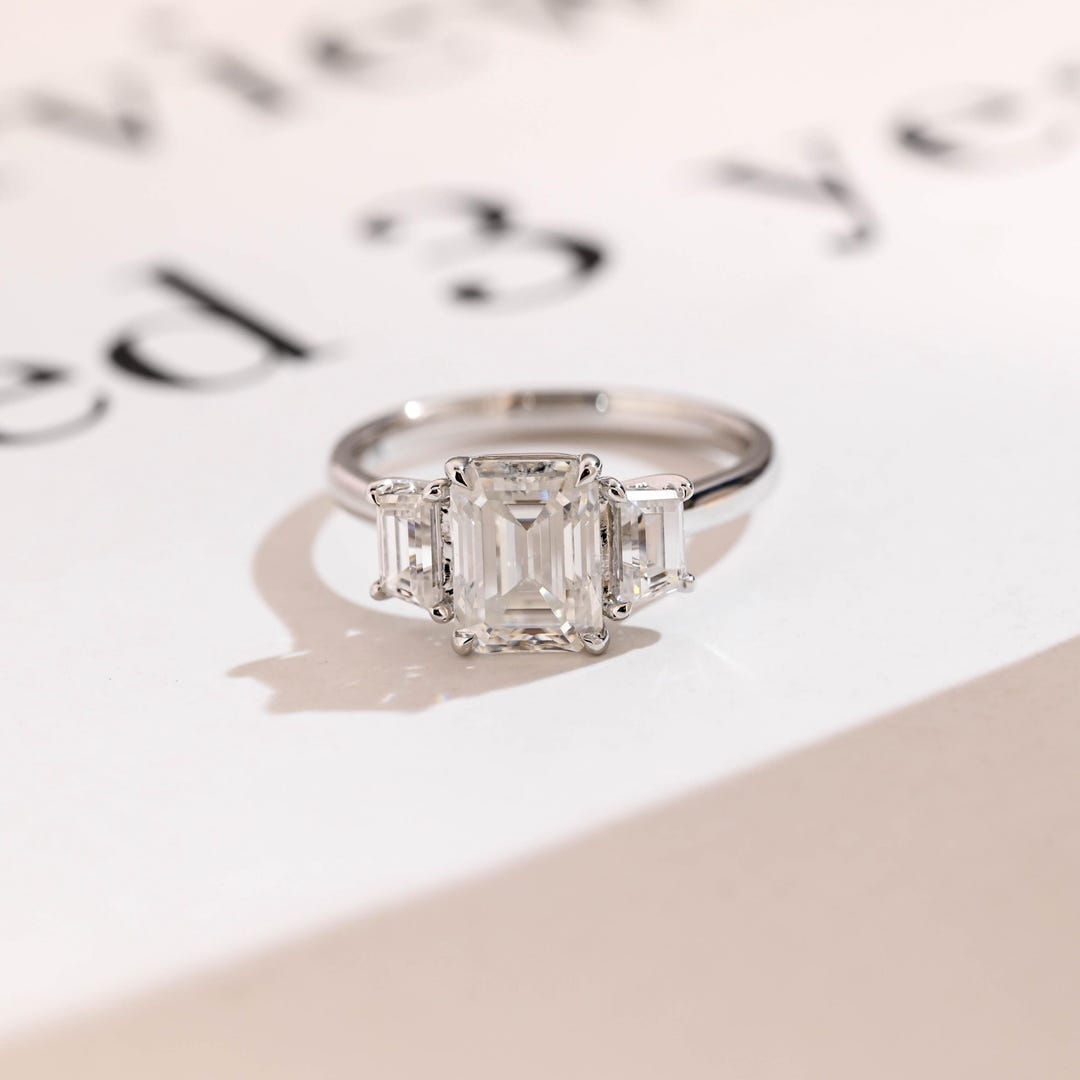IGI Certified Emerald Cut Lab Grown Diamond Engagement Ring, Solid Gold ...