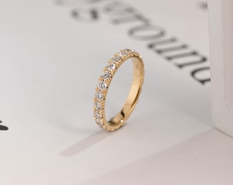 18K Yellow Gold Lab Grown Diamond Ring, 3mm Wedding Band, Dainty Solid Gold Stacking Ring, Diamond Ring, Anniversary or Wedding Gift for Her