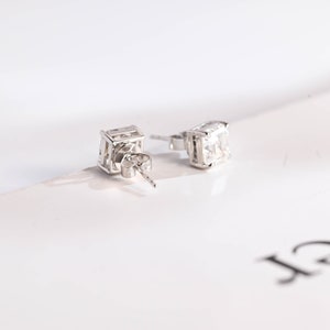 9K/14K/18K Solid Gold Daily Dainty Asscher Cut Moissanite Earrings Stud/ Anniversary Gift for Women/ Christmas Gift for Your Wife image 5