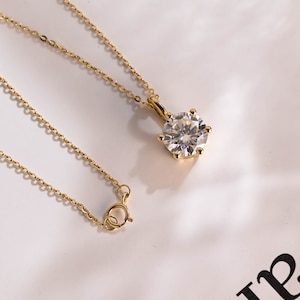 Simple Round Moissanite Pendant Necklace, 9K/14K/18K Solid Gold Chain Necklace, Valentine's Day Gift for Women, Birthday Gift for Her
