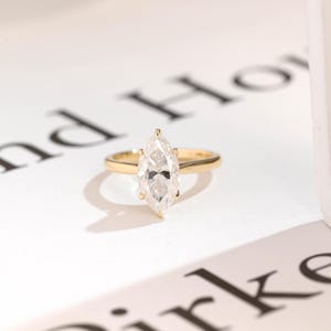 Solid Gold Tulip Floral Ring, Marquise Moissanite Engagement Ring, Cathedral Ring, Proposal Ring, Promise Ring, Anniversary Gift for Her