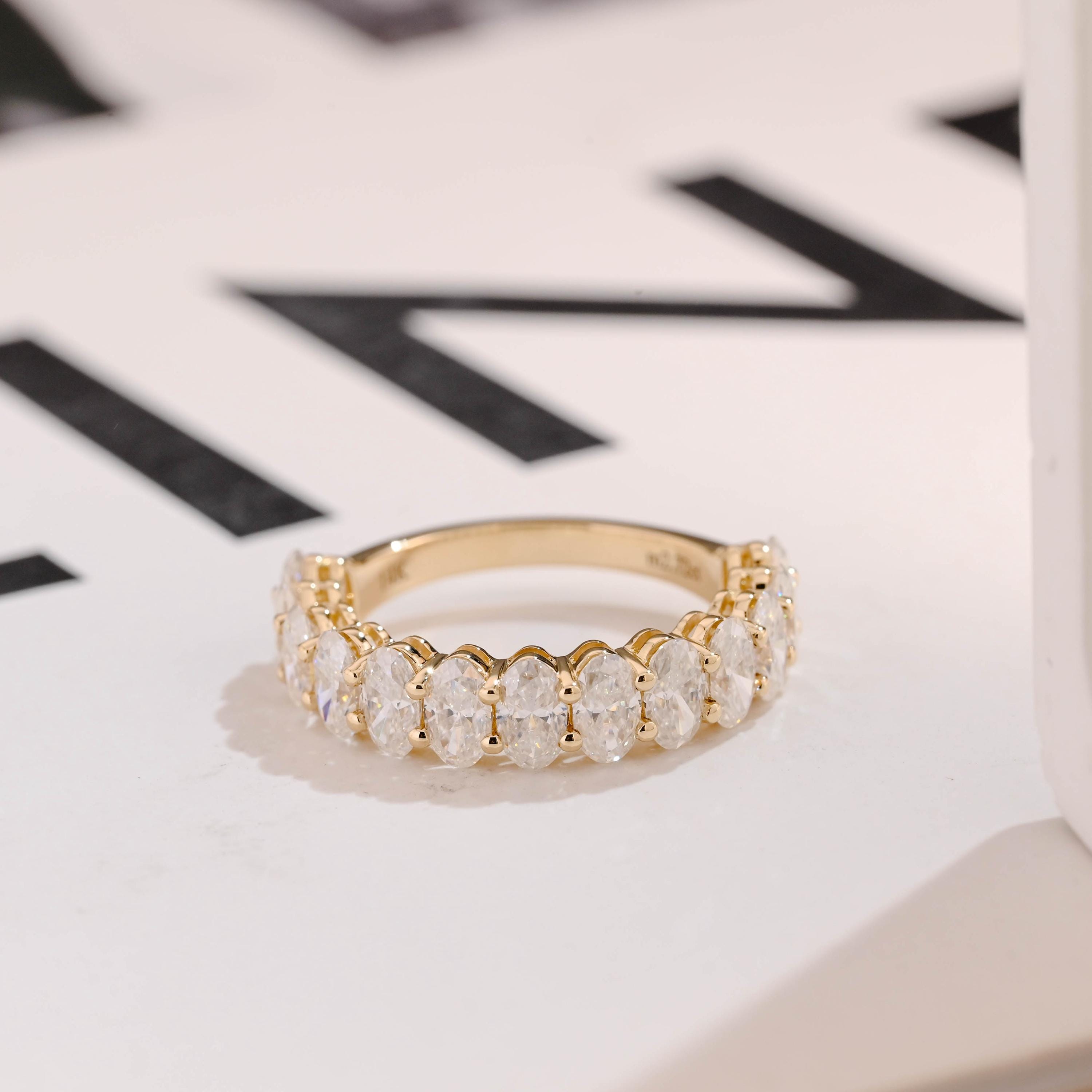 3×5mmオーバルラボグロウンダイヤモンド結婚指輪、ソリッドゴールドD