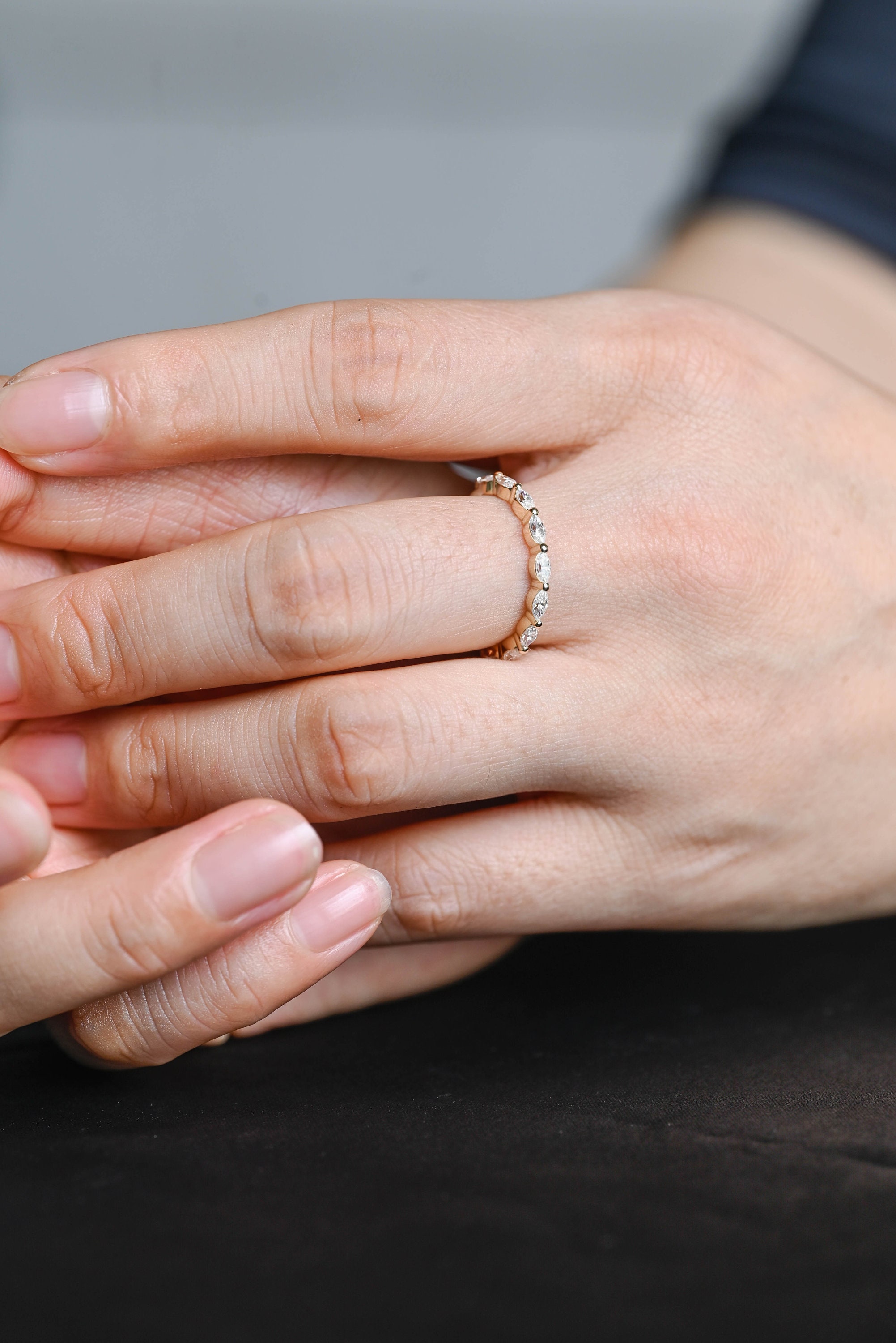 Solid Gold Marquise Lab Grown Diamond Wedding Band - Etsy