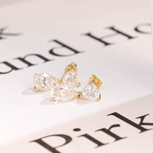 9K/14K/18K Solid Gold Trillion & Pear Cut Moissanite Studs, Moissanite Earrings, Anniversary/ Birthday/ Valentine&#39;s Day Gift for Women, Wife