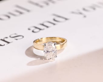 Solid Gold zweifarbiger Moissanite Verlobungsring, 3 mm breiter Verlobungsring, Vorschlag, Jubiläum & Geburtstagsgeschenk für Frauen