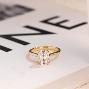 Solid Gold Old European Elongated Cushion Moissanite Engagement Ring, Dainty Tulip Floral Bridal Ring, Promise Ring for Her, Birthday Gift