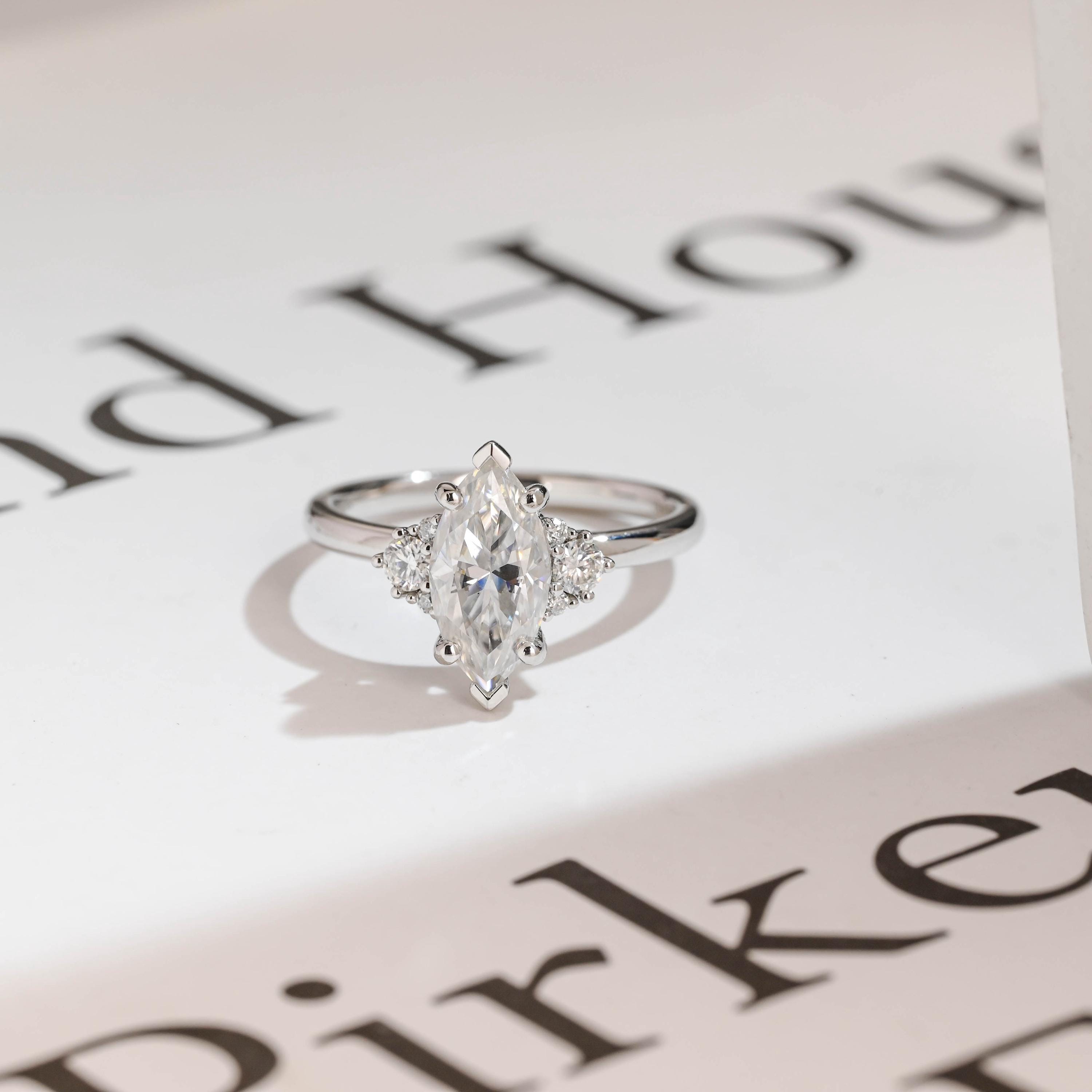 Marquise Cut Moissanite Engagement Ring in 9K/ 14K/ 18K Solid Gold, Anniversary Ring, Promise Ring, Anniversary Gift or Birthday Gift