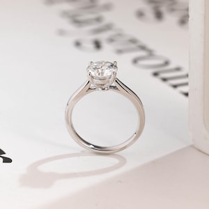 Round Cut Moissanite Engagement Ring, Solid Gold Cathedral Ring, Promise Ring for Women, Proposal Ring, Anniversary Gift/ Birthday Gift