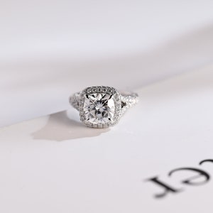 IGI Certified Cushion Lab Grown Diamond Engagement Ring, Solid Gold D/VS1 Diamond Half and Split Shank Half Eternity Proposal Ring