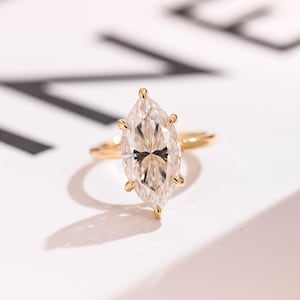 Solid Gold Marquise Cut Moissanite Engagement Ring with Hidden Halo, Proposal Ring, Anniversary Gift for Women, Birthday Gift for Her