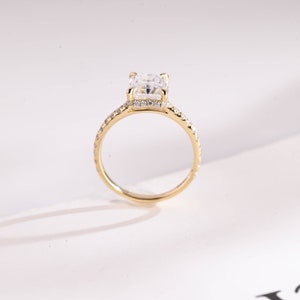 9K/14K/18K Solid Gold Radiant Cut Moissanite Engagement Ring/ Anniversary Gift for Women/ Half Pave & Hidden Halo Promise Ring for Her image 7