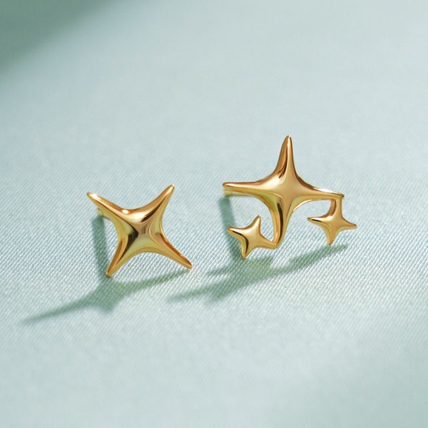 9K/14K/18K Solid Gold Star Stud Earrings/ Minimalist Earrings/ Anniversary Gift for Girlfriend/ Birthday Gift for Her/ Christmas Gift