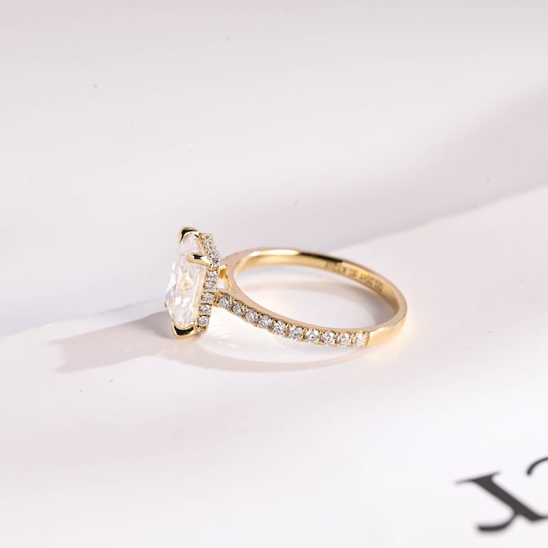 9K/14K/18K Solid Gold Radiant Cut Moissanite Engagement Ring/ Anniversary Gift for Women/ Half Pave & Hidden Halo Promise Ring for Her image 9