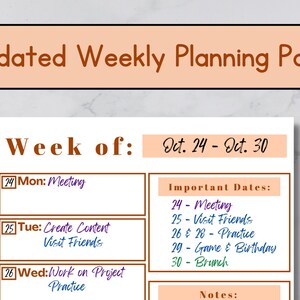 Undated Weekly Planning Page - Instant Download - Use it Digitally or Print it - Portrait - Monday to Sunday