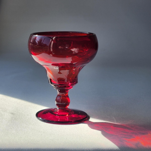 Fenton Georgian Ruby Red glass goblet Agua Caliente champagne coupe with honeycomb design