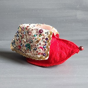 Vintage elf boot felt and sequins stocking gift container