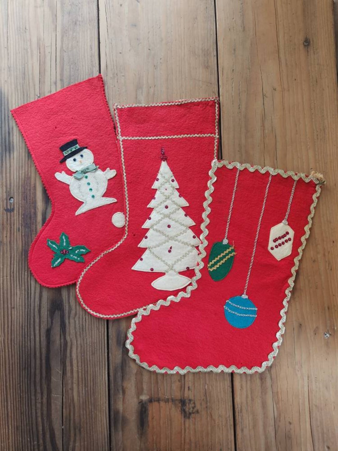 Vintage Handmade Red Felt Christmas Stockings Etsy