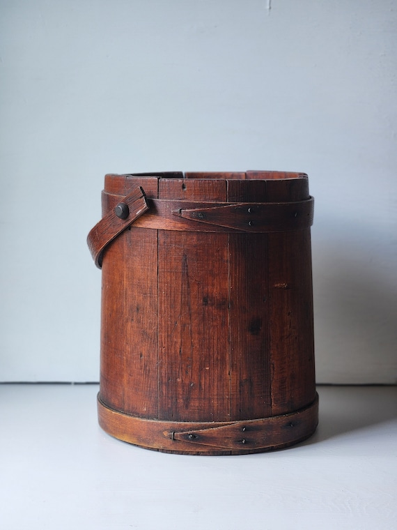 Antique primitive firkin wooden bucket or pail