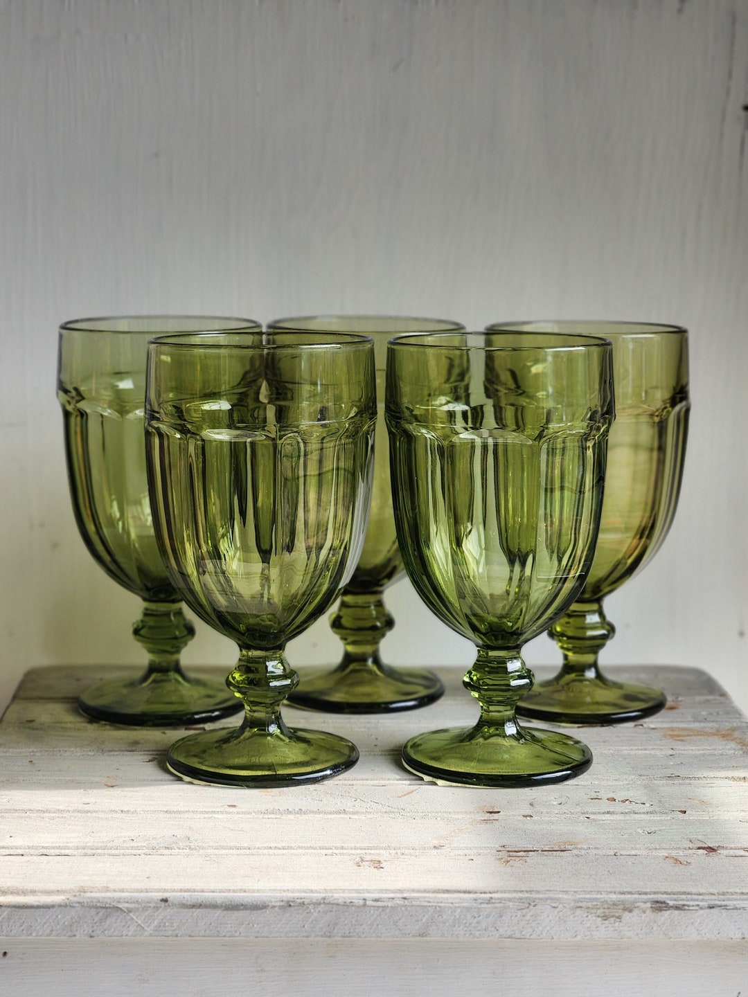 Libbey Gibraltar Duratuff Olive Green Footed Iced Tea Glasses Etsy