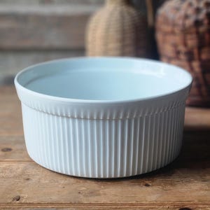 Apilco ribbed white porcelain souffle round baking pan dish