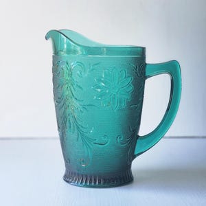 Tiara Indiana Sandwich Glass pitcher in Spruce Green 64 oz