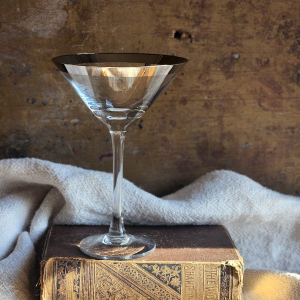 Vintage silver rimmed martini glass Dorothy Thorpe style