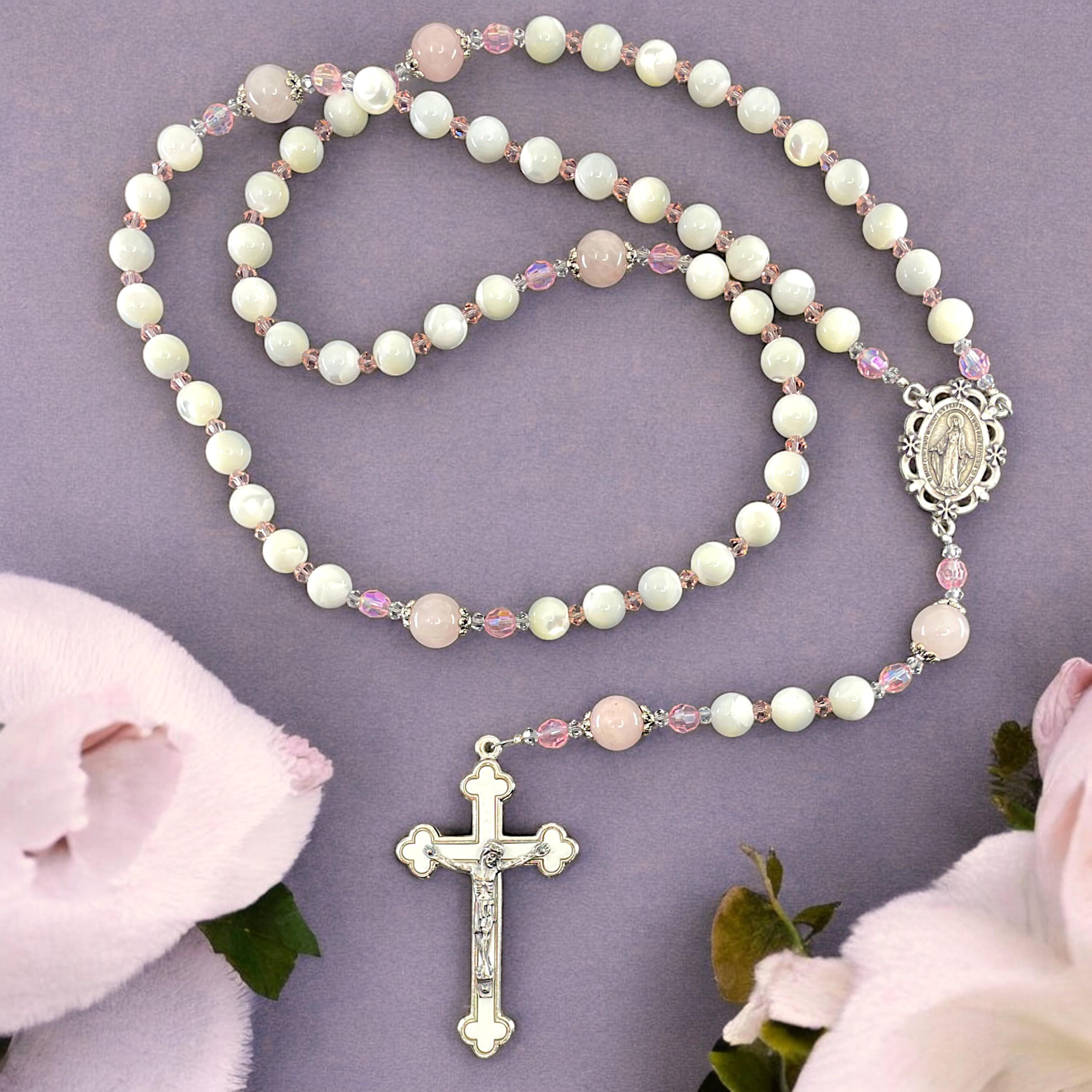 Parable of the Pearl Rosary, Mother-of-pearl and Rose Quartz Beads