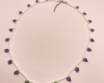 Grapes patterned beaded necklace handmade fruit jewelry special gift for women