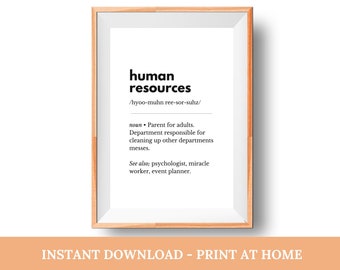 HR Definition Print | HR Wall Art | Human Resources Definition | Hr Manager Poster | HR Office Decor | Hr Manager Gift