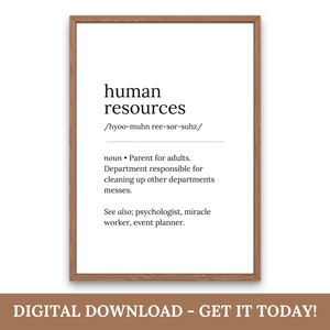 Impresión de definición de recursos humanos / Arte de pared de recursos humanos / Definición de recursos humanos / Cartel del gerente de recursos humanos / Decoración de la oficina de recursos humanos / Regalo del gerente de recursos humanos
