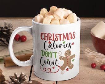 Taza de Navidad divertida, calorías de Navidad no cuentan taza, tazas de cacao caliente de vacaciones, tazas de Navidad lindas, regalo de Navidad divertido, tazas de Navidad divertidas