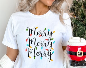 Merry Merry Merry Christmas Shirt, Christmas Holiday Shirt, Merry Christmas Shirt, Christmas Gift For Woman, Christmas Tshirt, Xmas Shirt